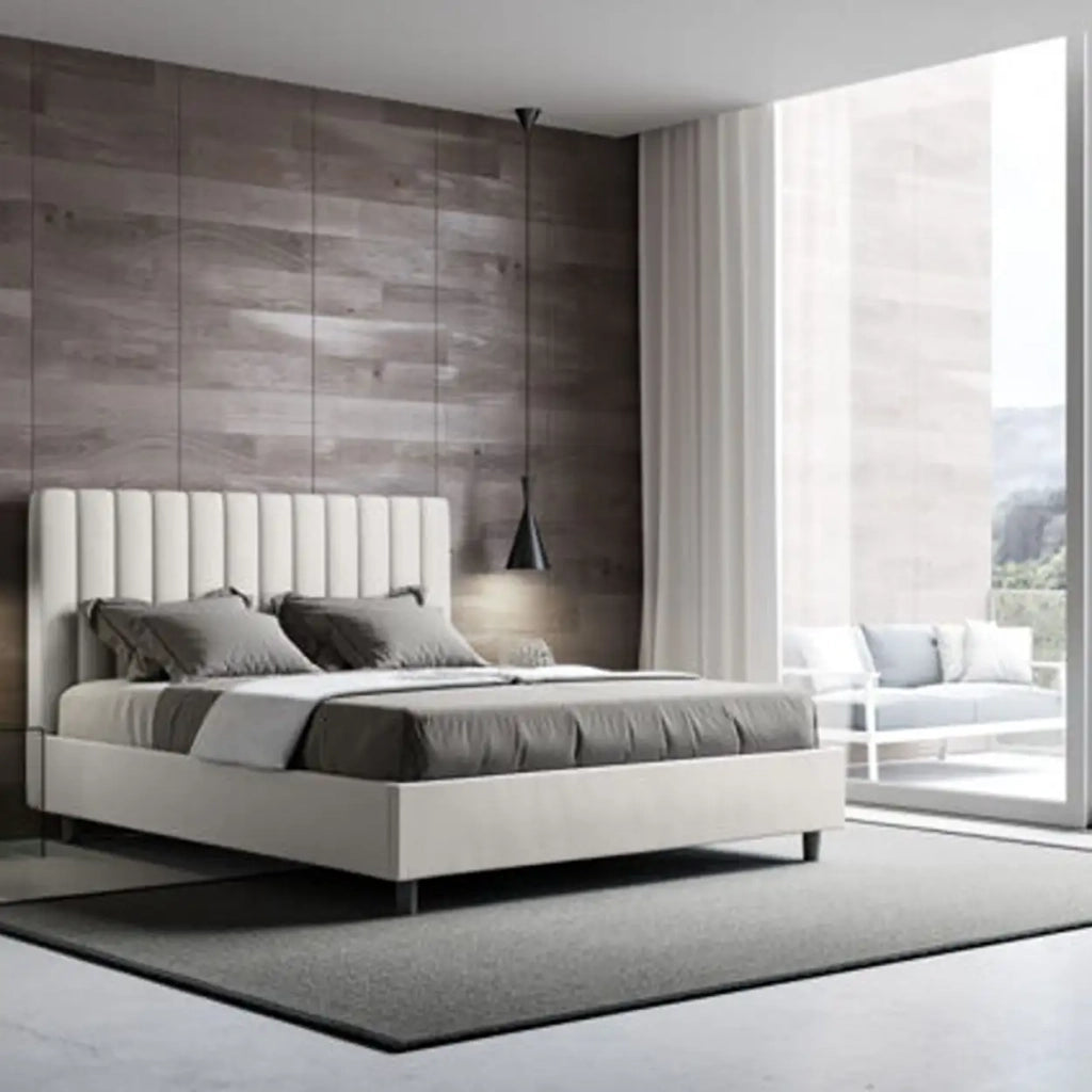 Letto matrimoniale con rete imbottito 160x210 similpelle bianco Agueda
