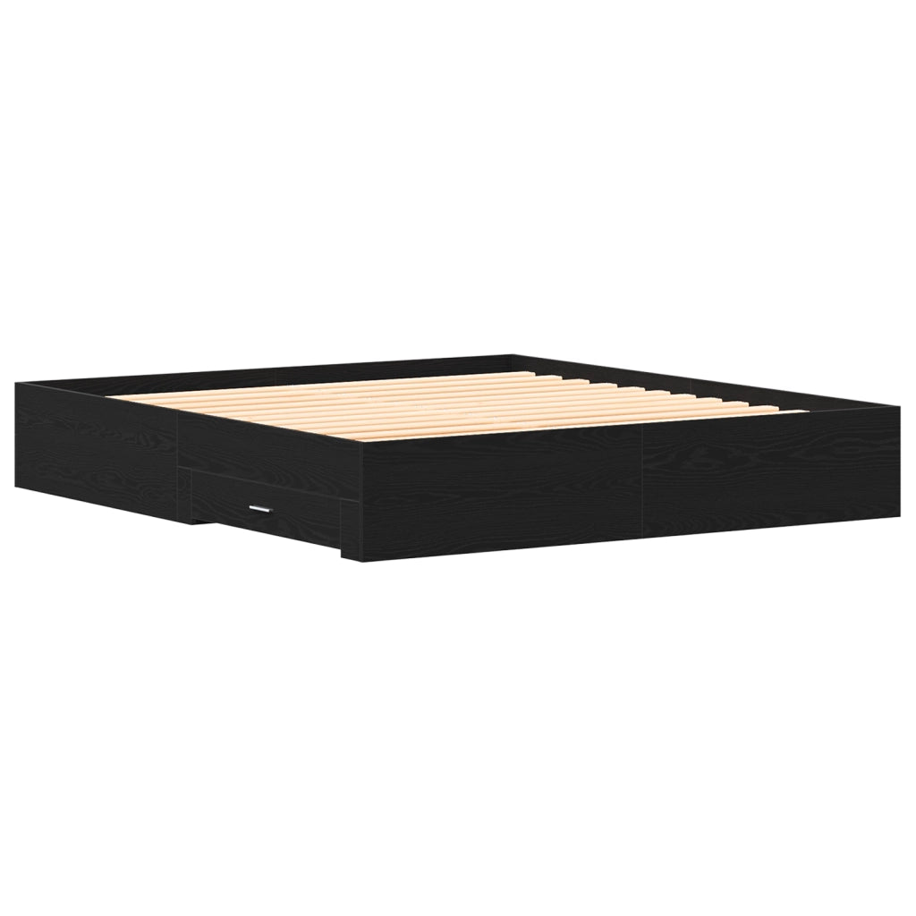 Struttura del Letto con Cassetti Nero Rovere 180x200 cm Legno Ingegnerizzato