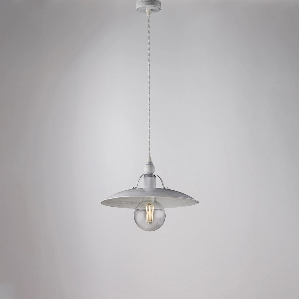 Sospensione Cantina Stile Industrial 1 Luce Ferro Bianco E Argento