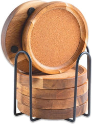 Onderzetters in legno per bicchieri, stopper di gomma, set da 6, 10,5 x 10,5 cm, piastre rotonde per bevande, bar, tazze, bicchieri