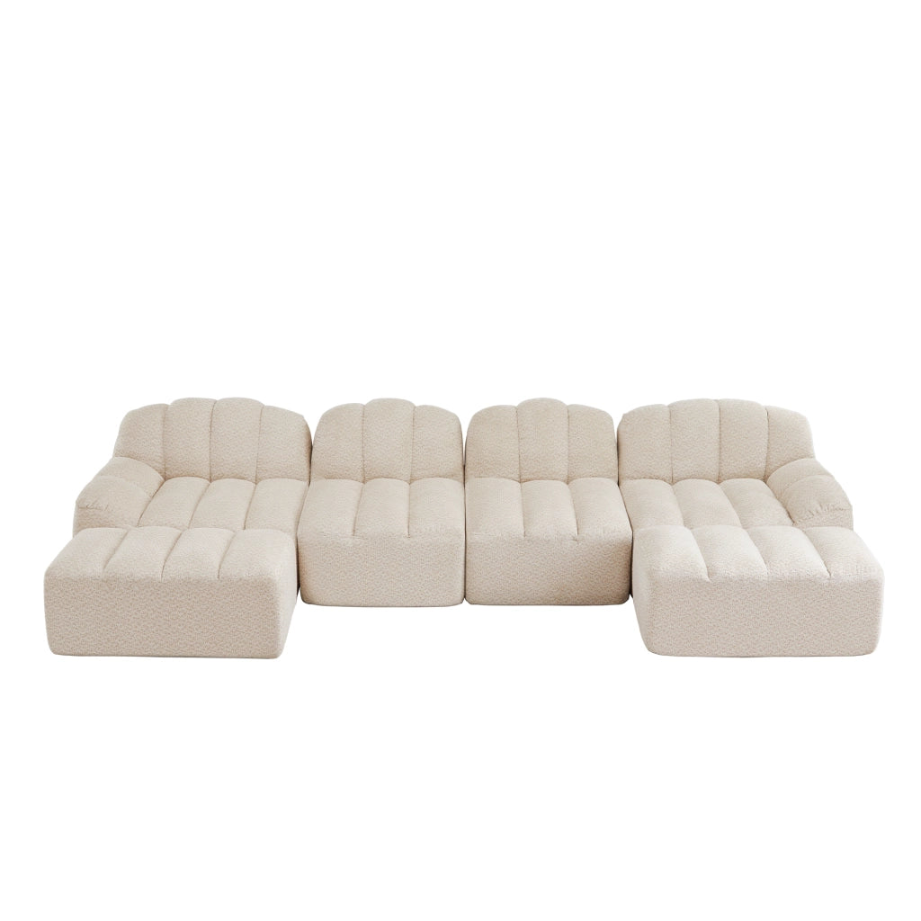 Divano modulare 4 posti configurabile in pile granulare beige bianco