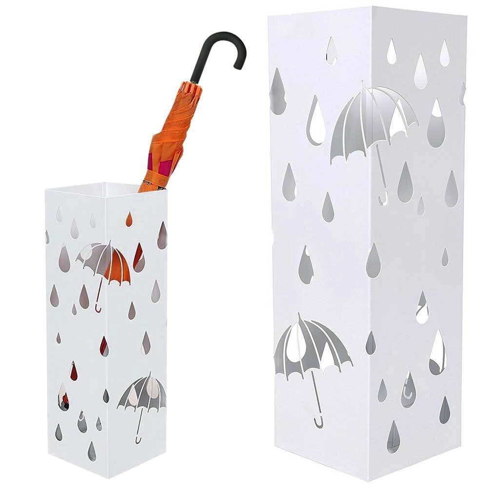 Portaombrelli in Metallo Design Quadrato Stand Bianco Vaschetta Salvagoccia