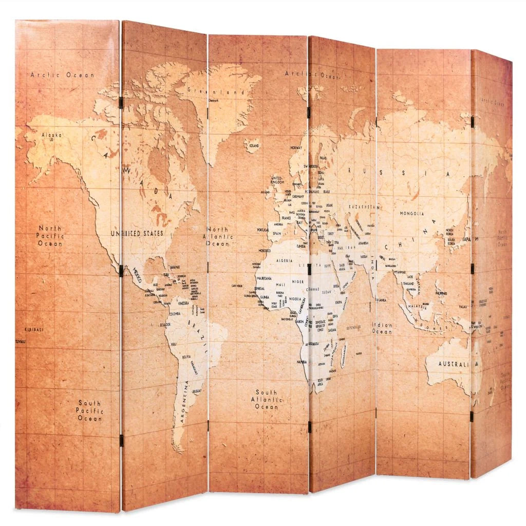 Paravento pieghevole divisorio mobile decorativo 228 cm design mappa del mondo giallo 0802041/2