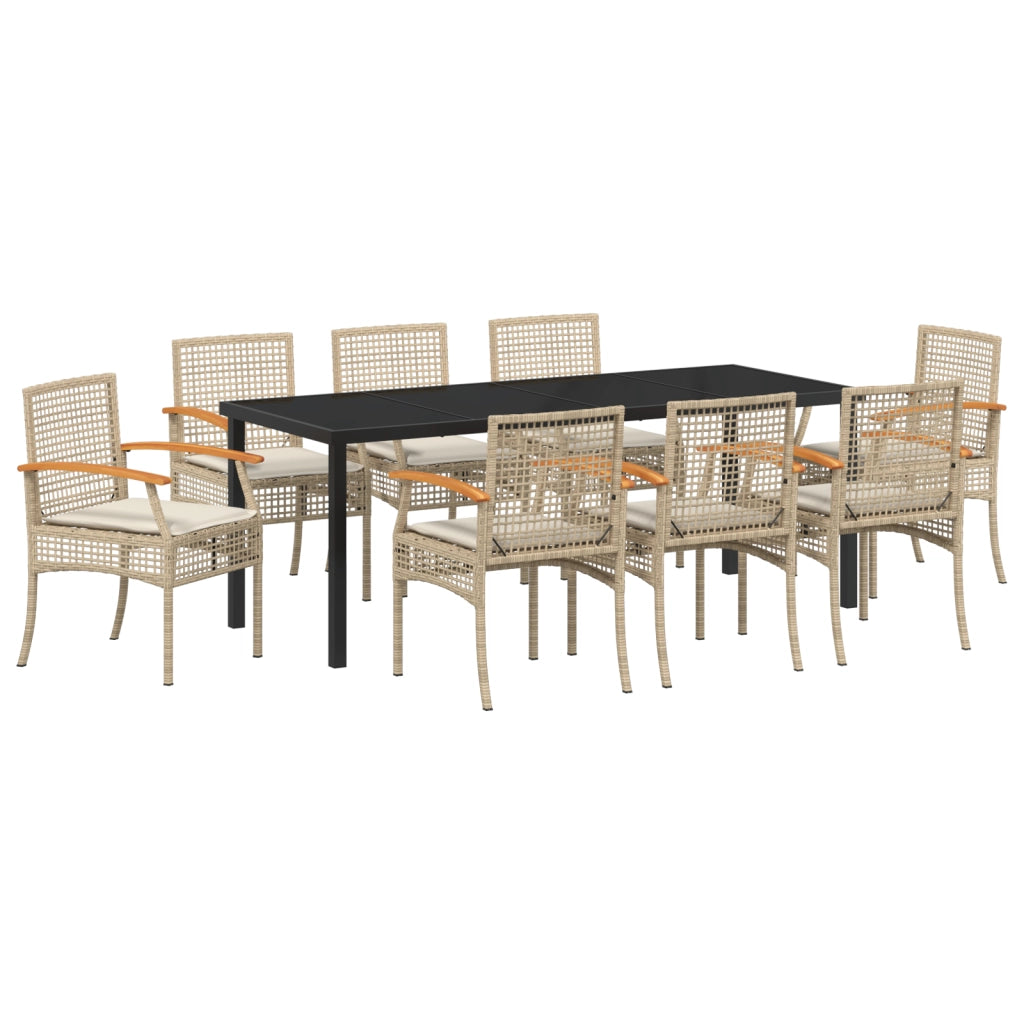 Set da pranzo da giardino da 9 pezzi con cuscini beige in polirattan