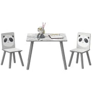 Set Tavolino e 2 Sedie per Bambini 3-8 Anni in MDF e Legno di Pino, Grigio