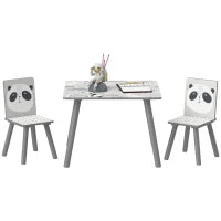 Set Tavolino e 2 Sedie per Bambini 3-8 Anni in MDF e Legno di Pino, Grigio