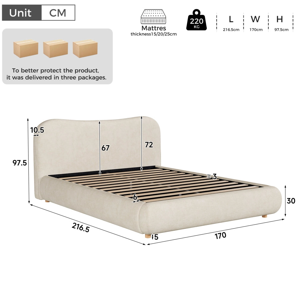 Letto 160x200 cm con contenitore idraulico e rete a doghe in ciniglia beige
