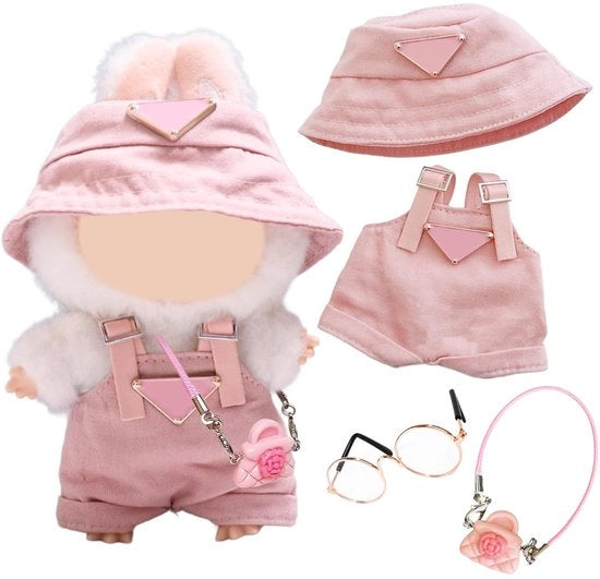 Abbigliamento per Bamboline - Jumpsuit con Cinture Regolabili - Cappello - Occhiali - Corsage di Fiori - Poliestere Premium - Accessori a Maglia a Mano - Outfit per Bamboline