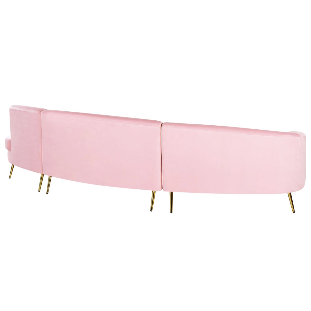 Divano 4 posti in velluto rosa seduta posteriore gambe in metallo dorato retro