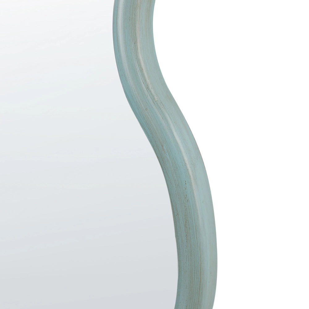 Specchio da parete con cornice in legno di Paulownia blu 58 x 90 cm Forma irregolare con ganci Decorazione da parete in stile moderno