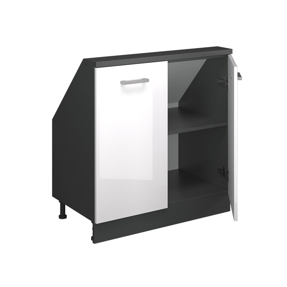 Mobile cucina sottotetto R-Line Bianco lucido/Antracite 80 cm con 2 porte Vicco