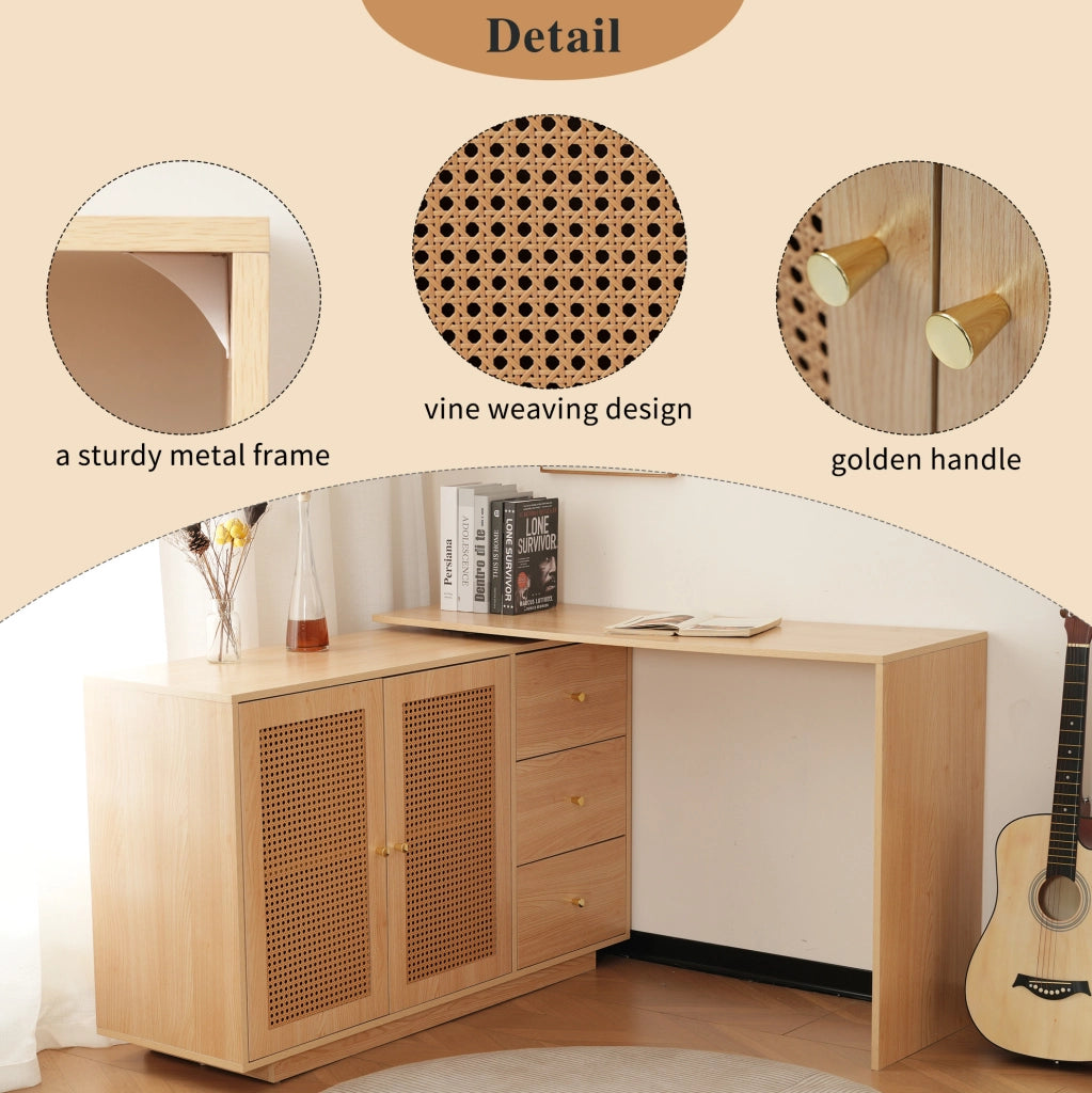 Scrivania ad angolo con mobiletto girevole 360°; 126 cm; MDF effetto legno naturale