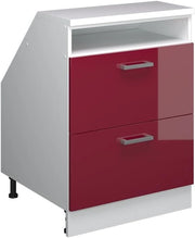 Mobile sottotetto Rion, Rosso lucido, 60 x 81.6 cm con 2 cassetti, carcassa 60 cm profondità, adatto per il salvaspazio sotto tetti spioventi