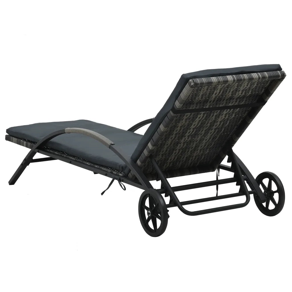 Lettino Prendisole con Cuscino e Ruote in Polyrattan Antracite 47749