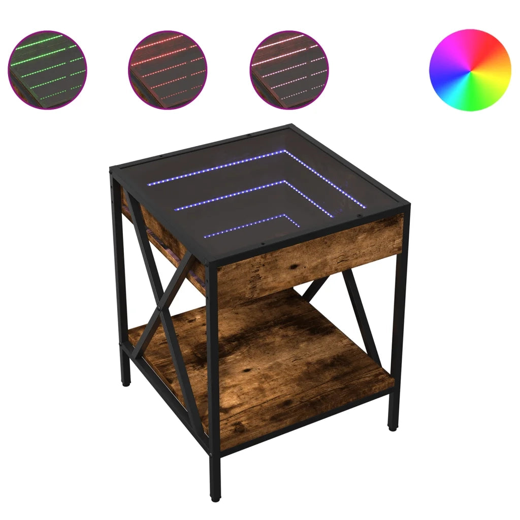 Comodino | Armadio da Notte | Mobiletto da notte con LED Infinity Rovere Fumo 40x40x49 cm
