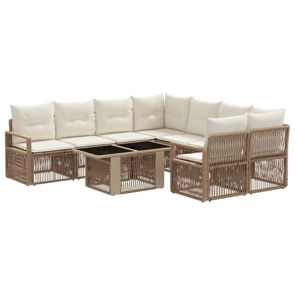 Set Divano da Giardino 9 pz Beige e Bianco Crema polyrattan 3437070