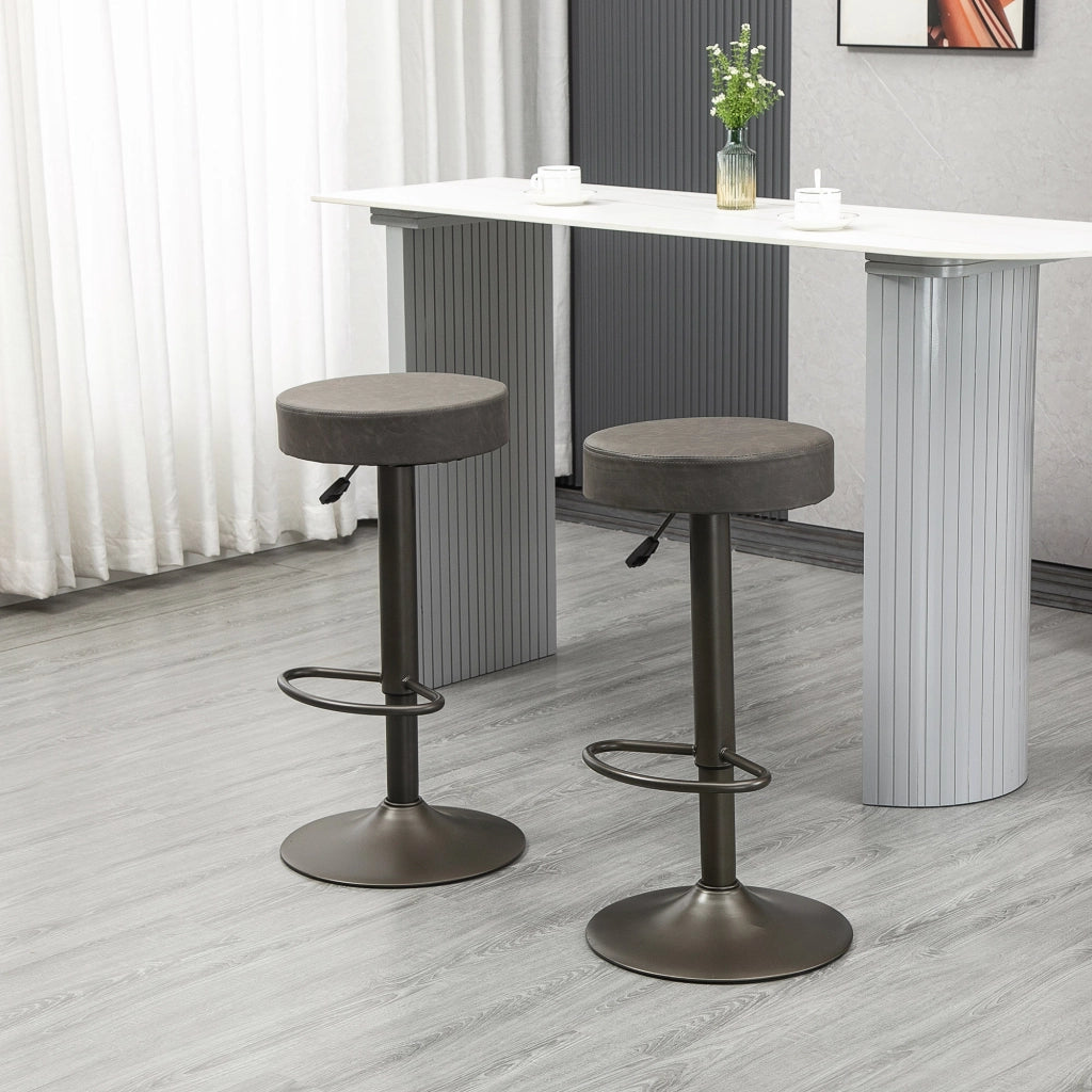 Set 2 Sgabelli da Bar Girevoli con Poggiapiedi e Altezza Regolabile, 35x36x64-85cm, Grigio