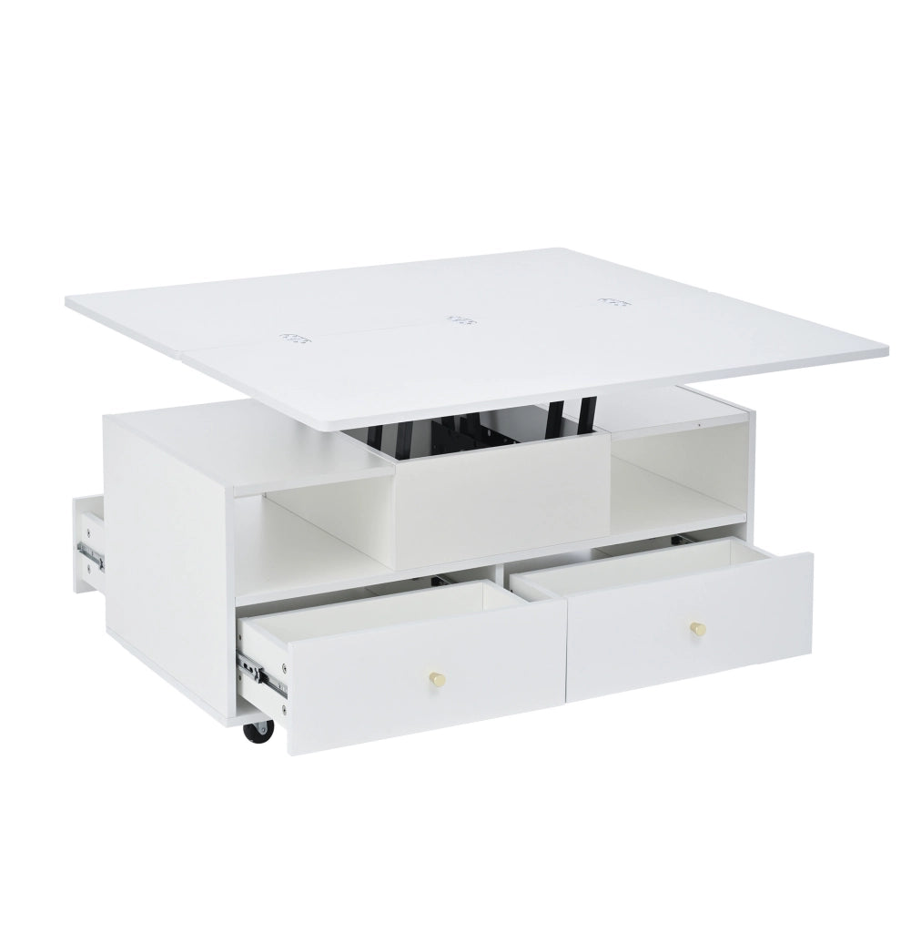 Tavolino da caffè sollevabile e pieghevole 100 x 50 x 47;5 cm in MDF bianco