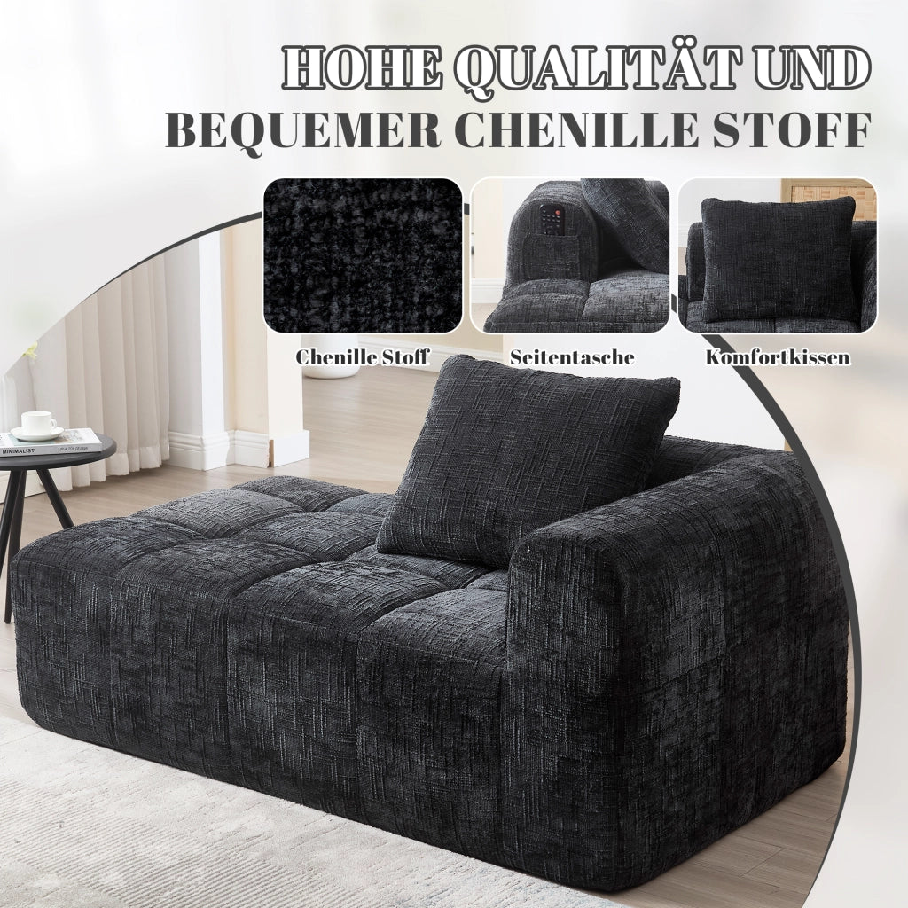 DIVANO Chaise longue 158x90x60 cm Chenille Nero con cuscino