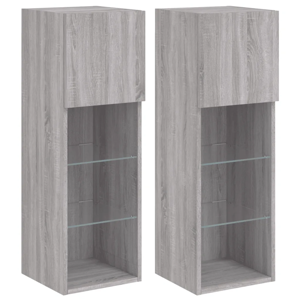 vidaXL Mobili TV con Luci LED 2pz Grigio Sonoma 30,5x30x90 cm