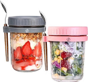 Set di contenitori per overnight oats in ceramica - Bicchieri per muesli - Set di mason jar per overnight oats - Bicchieri per avena - Set per la colazione
