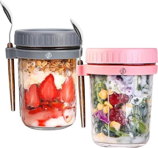 Set di contenitori per overnight oats in ceramica - Bicchieri per muesli - Set di mason jar per overnight oats - Bicchieri per avena - Set per la colazione