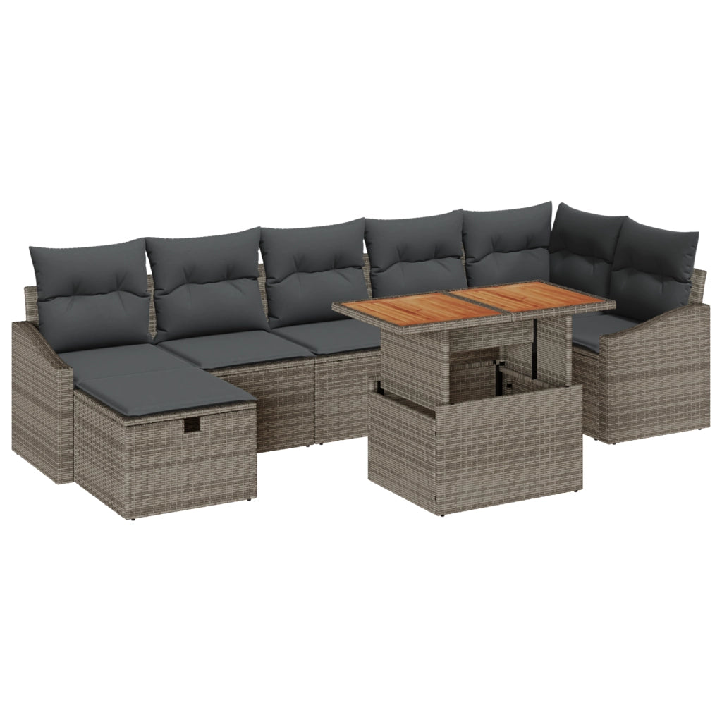 Set di Divani da Giardino di 8 Pezzi con Cuscini Grigio in Rattan Polietilene