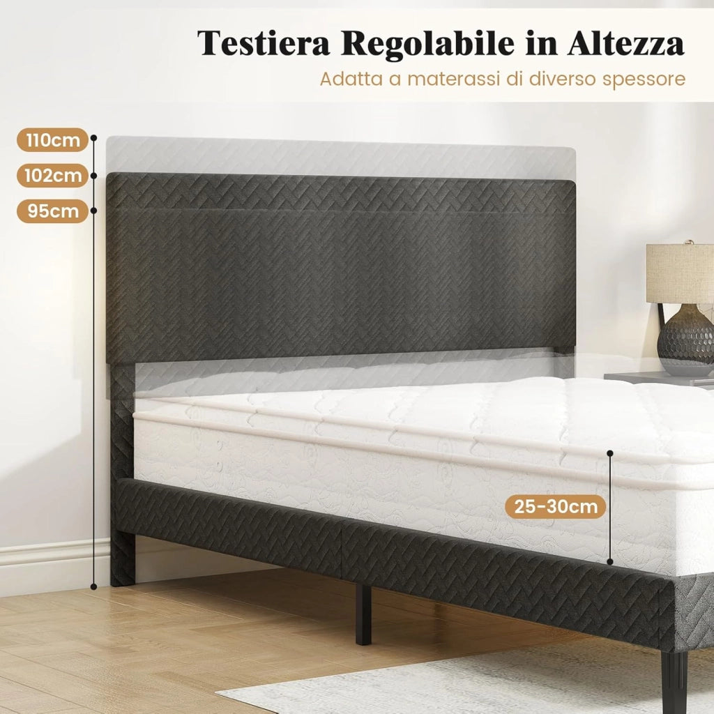 Struttura Letto Matrimoniale, Telaio Letto in Velluto con Testiera Regolabile in Altezza, Doghe in Legno a Supporto del Materasso, Silenzioso (160x200cm Stile 2)