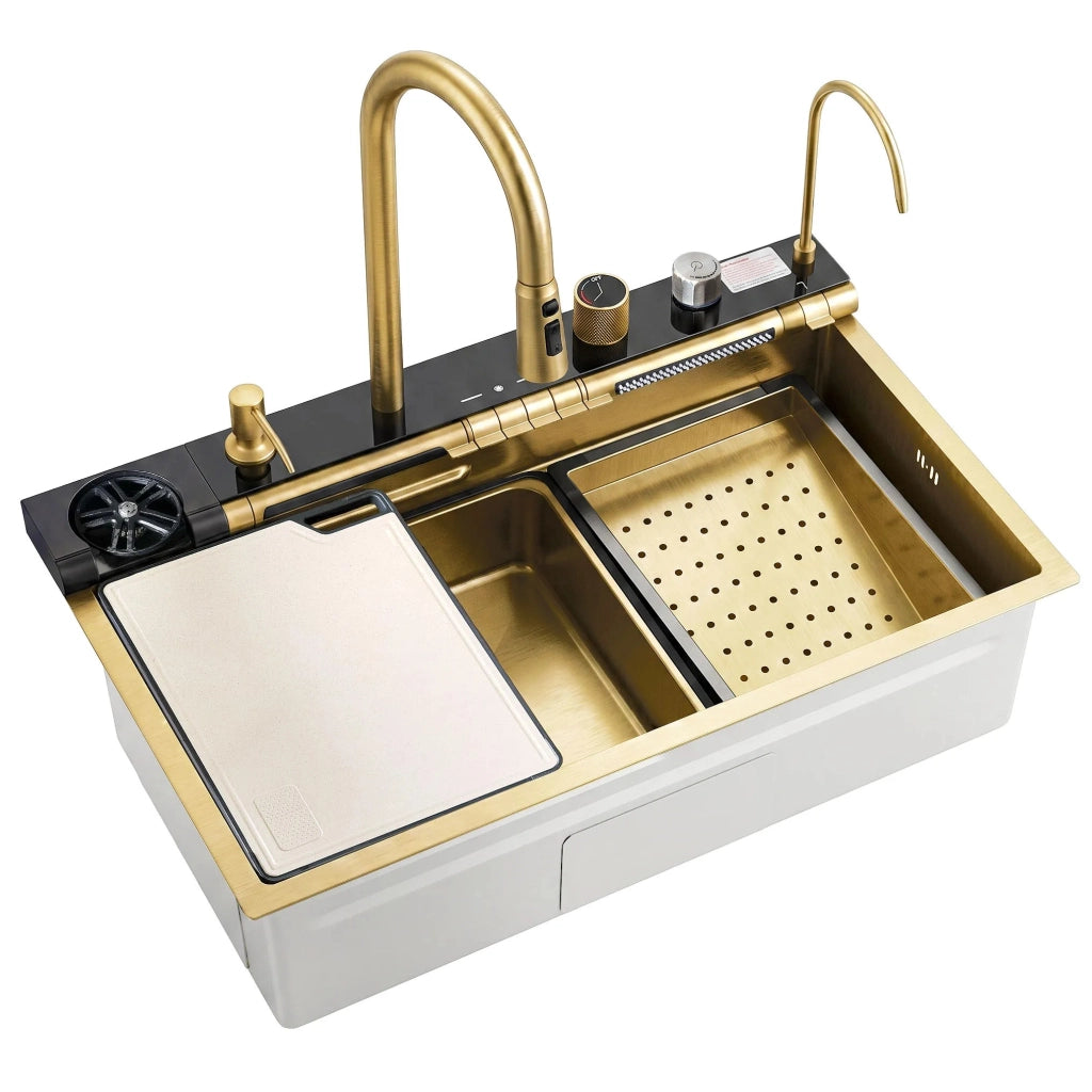 Lavello Multifunzionale In Acciaio 10 In 1 Rea Alonzo Brush Gold