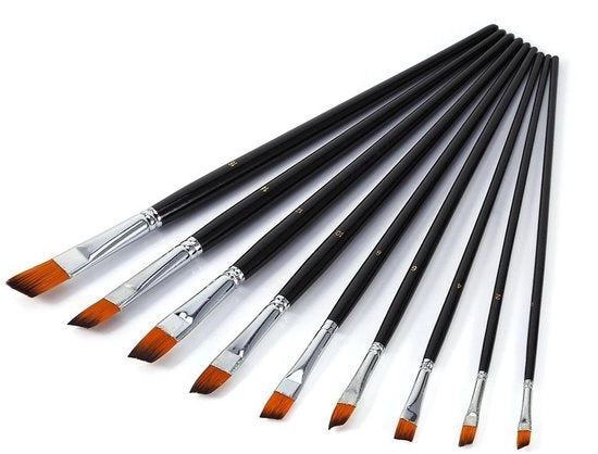 Set di pennelli da pittura 9 pezzi - setole sintetiche - pennelli piatti - pennelli da pittura - diverse misure #0/#2/#4/#6/#8/#10/#12/#14/#16 - legno di alta qualità - pennello da pittura