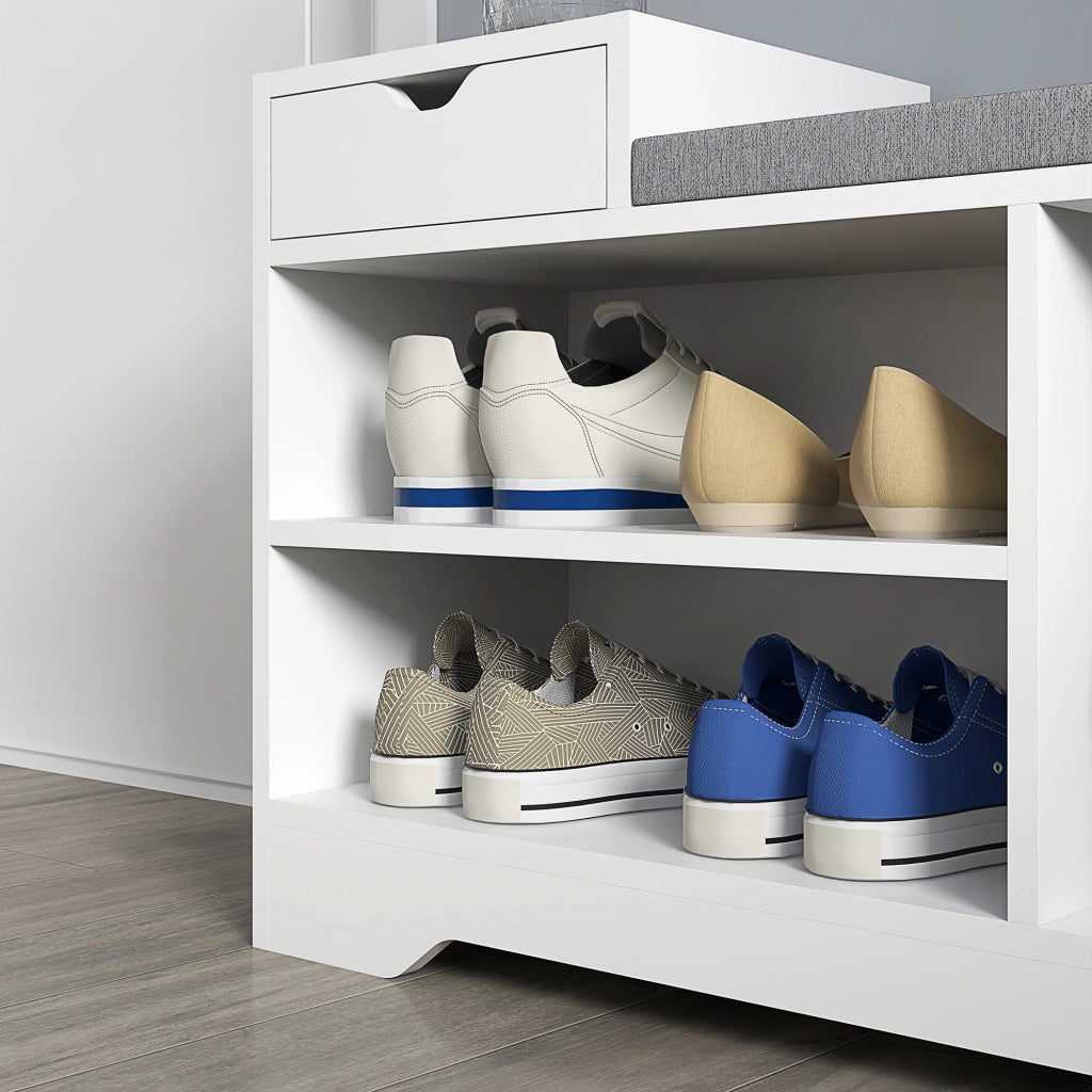 Scarpiera con Banco 1 Cassetto 3 Scomparti ¨C Zephmum ¨C MDF Bianco 76.5x30x52 cm
