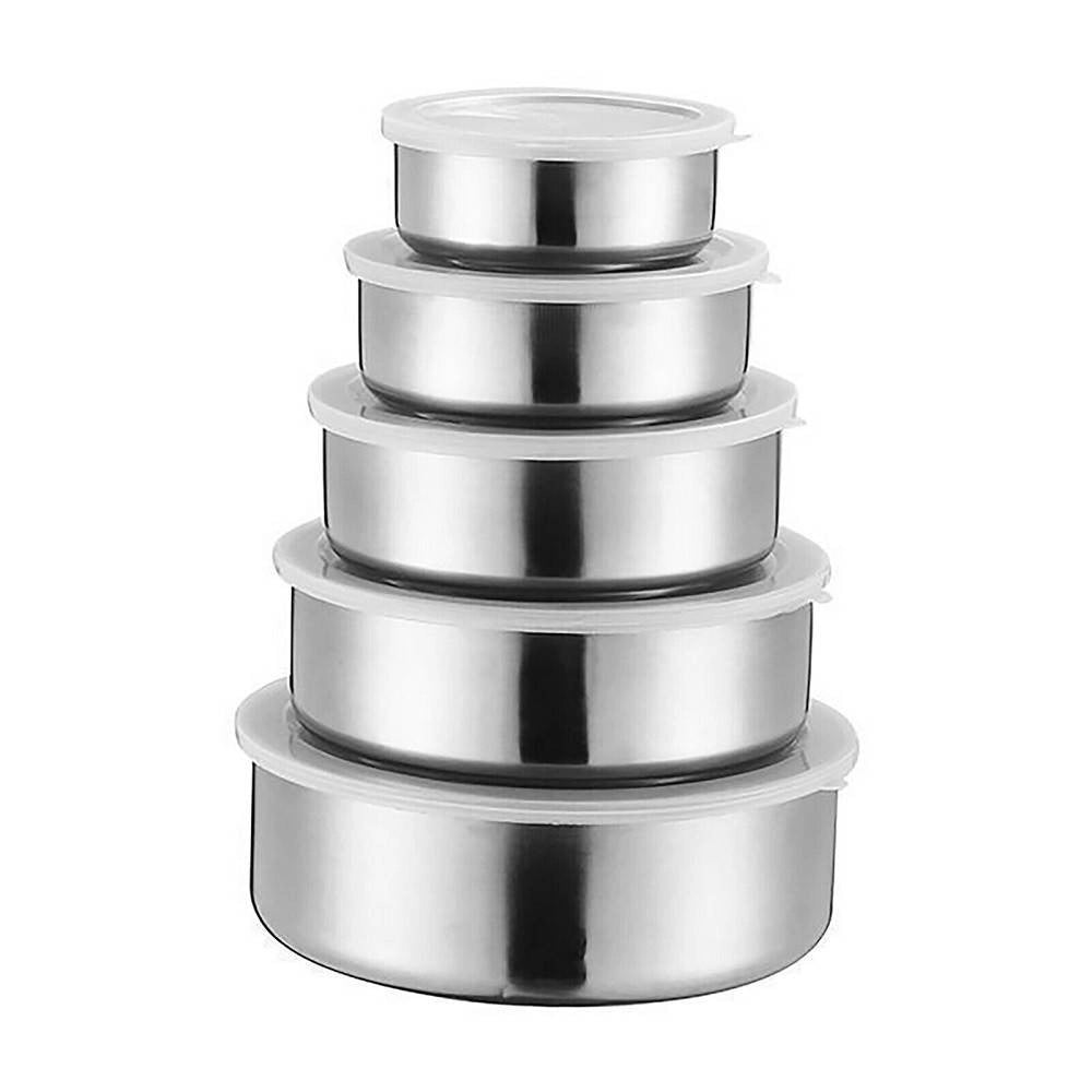 Trade Shop - Set 5x Contenitore Acciaio Inox Con Coperchi Cucina Casa Cibo Conservazione -