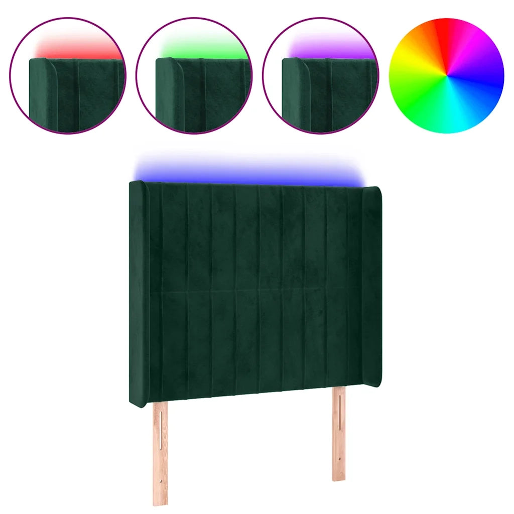 Testiera a LED Verde Scuro 103x16x118/128 cm in Velluto 3124331