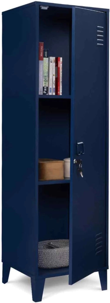 Armadietto ESTER con porta in metallo blu scuro, design industriale