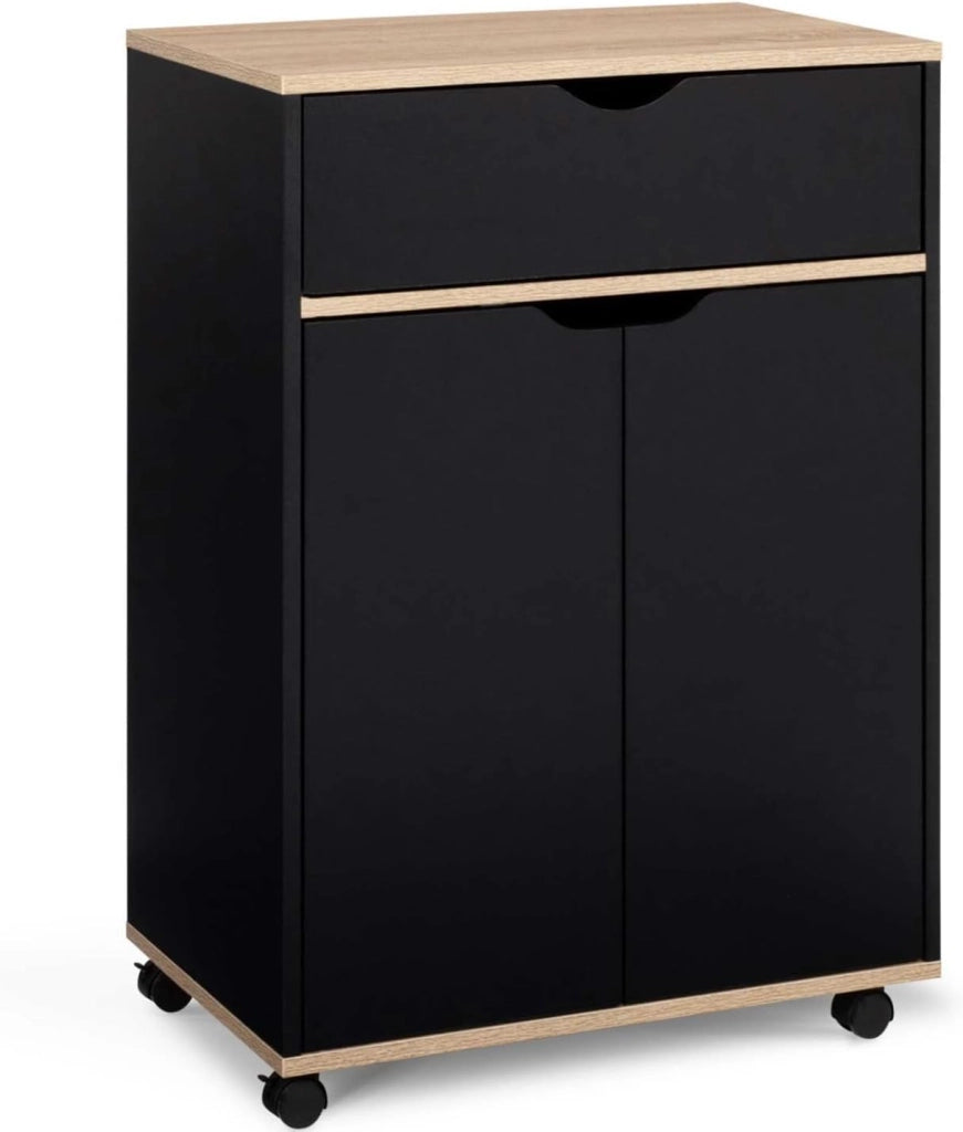 Credenza COSY con cassetto in legno nero e ripiani in faggio L.60 CM