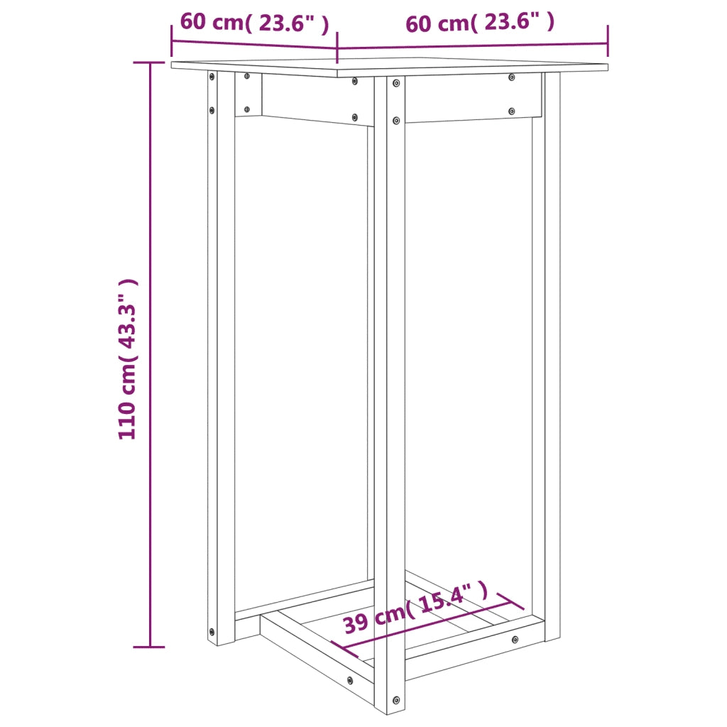 Tavolo da Bar Bianco 60x60x110 cm in Legno Massello di Pino