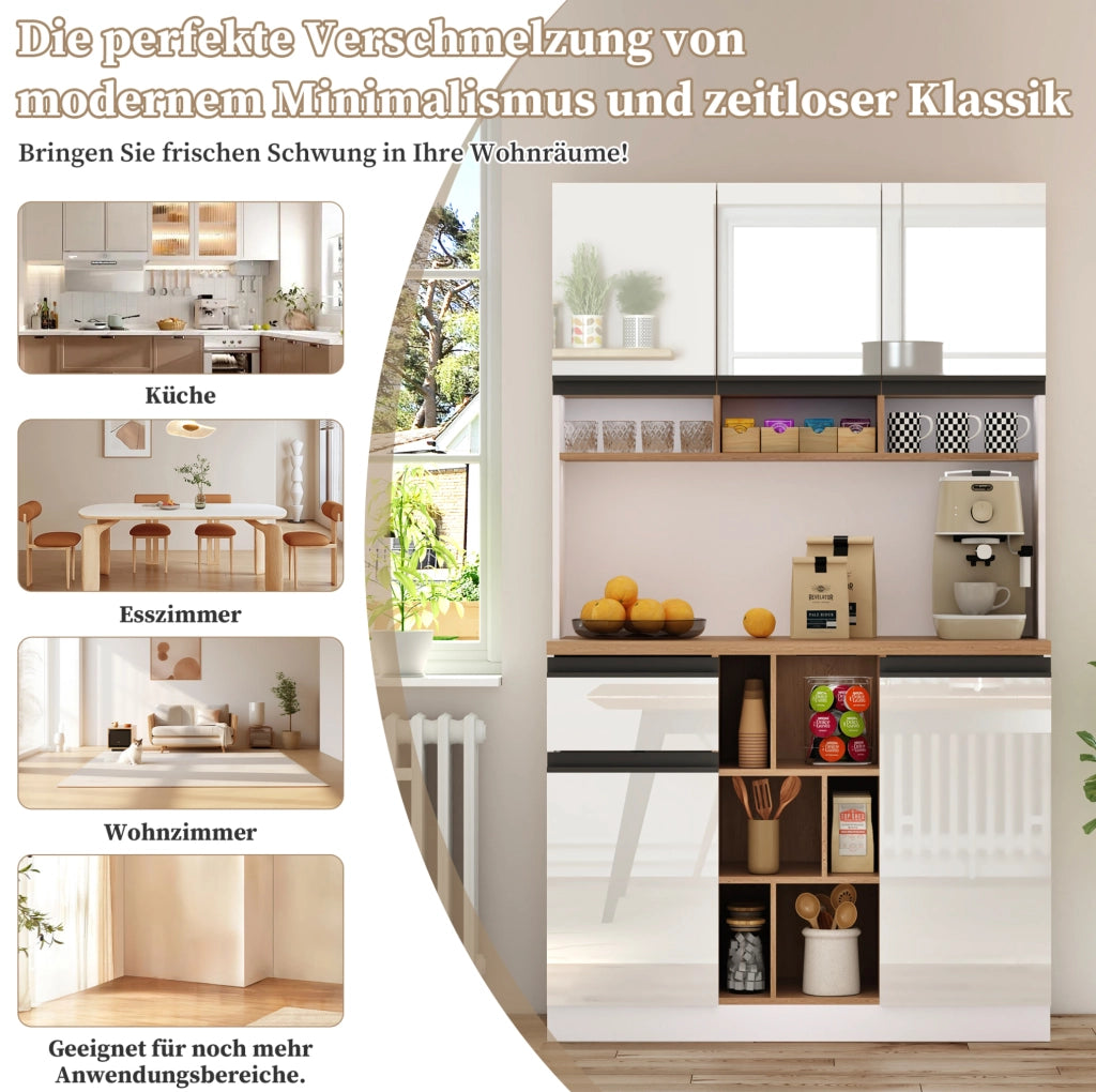Mobile buffet moderno bianco lucido in MDF con ripiani e cassetto