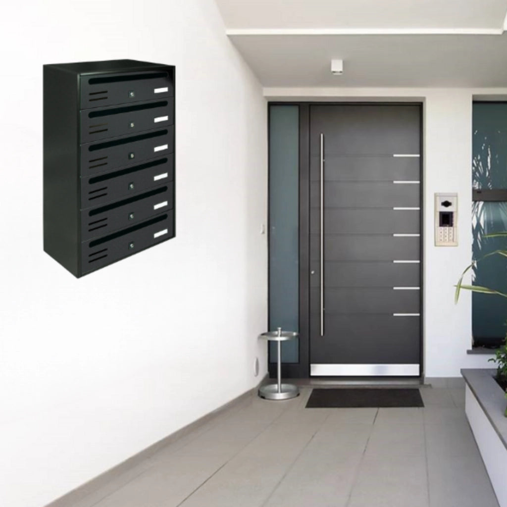 ALUBOX CUBO Cassette Postali Condominiali 6 Posti  63X38,5X25 Cm In Lamiera Zincata Cassetta Postale Condominiale Orizzontale Da Esterno E Interno Protetto COLORE: ANTRACITE