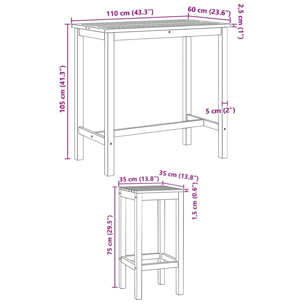 Set Bar da Esterno 5 pcs Non trattato Legno di teak solido 3422498