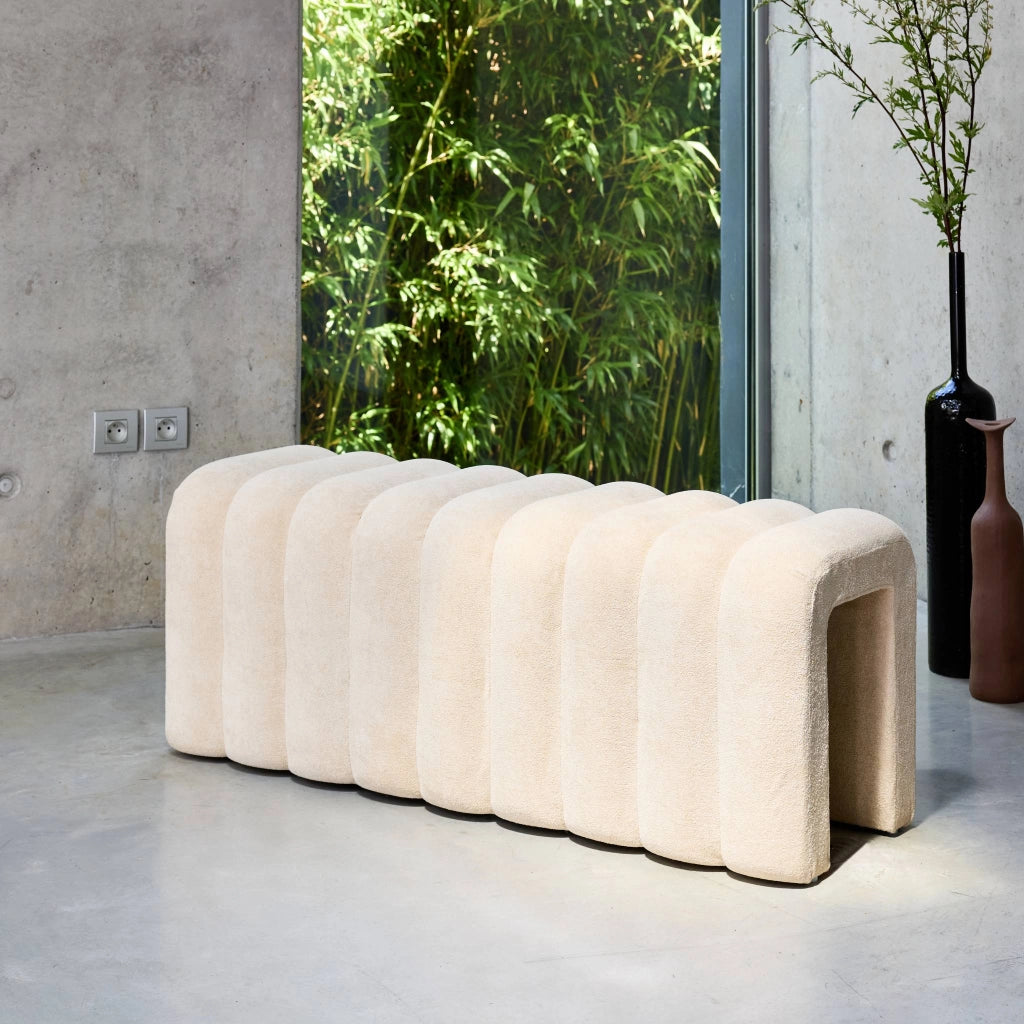 Panca, fine letto contemporaneo tessuto, beige