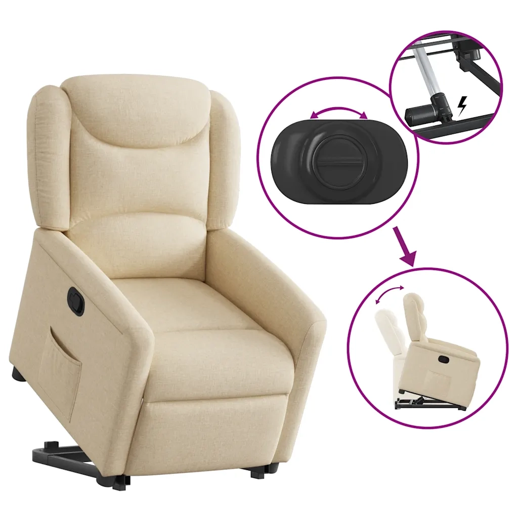 Poltrona | Sedia Relax Alzapersona Reclinabile Crema in Tessuto