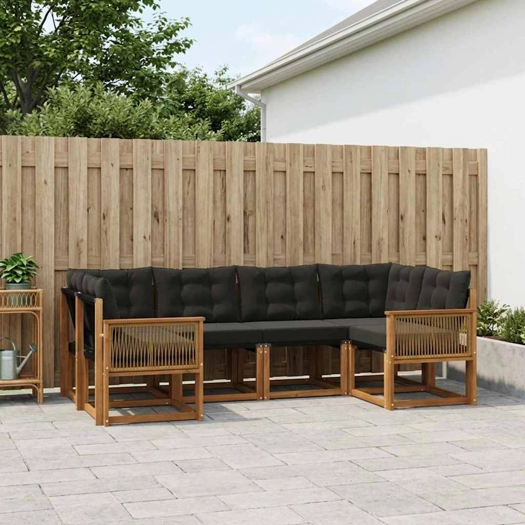 Set di divani da esterno 6 pz Naturale e Nero 3382180