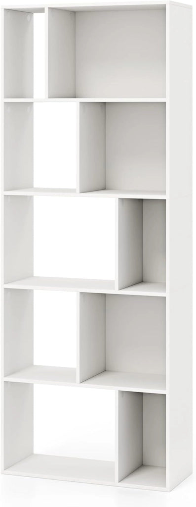 Libreria in legno a 5 livelli, scaffale portaoggetti con 10 scomparti aperti, 2 kit antiribaltamento, ripiano da pavimento, per soggiorno, ufficio, camera da letto