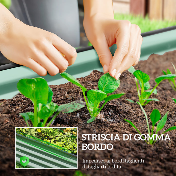 Set di 2 Aiuole Rialzate 135x90x30 cm con Bordo in Gomma e Design Modulare in Metallo Galvanizzato Verde