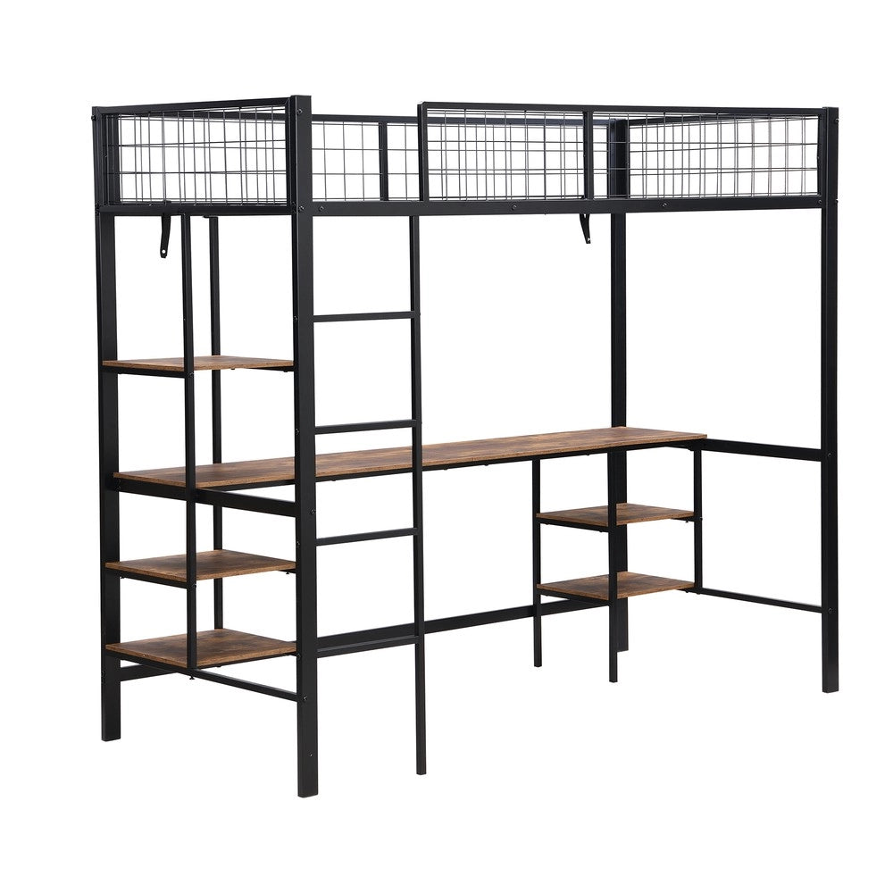 Letto a castello ¨C Minimal ¨C nero acciaio 90x200cm con tavolo e scaffale