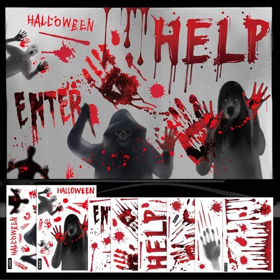 Decorazioni per finestre Halloween, decorazioni per finestre e mura, grande adesivo con impronta di sangue realistica per decorazione di finestra, muro, casa dei fantasmi, festa, esterno, decorazione di giardino