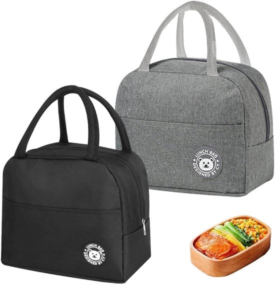Set da 2 pezzi di piccola valigetta per picnic 7L, con rivestimento isolante e con copertura di pellicola, valigetta termica nera e grigia, portatile, valigetta per picnic pieghevole e compatta
