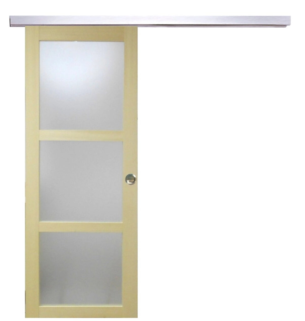 Porta scorrevole smaltata Ayous impiallacciato 3 vetri H204 x L83 + binario Alu con fascia Alu + 2 gusci installati