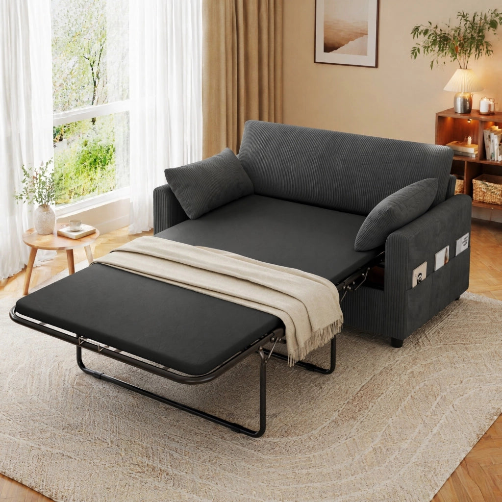 SOFA LETTO 2 posti 134x82-223x84 cm Grigio Corduroy con materasso incluso