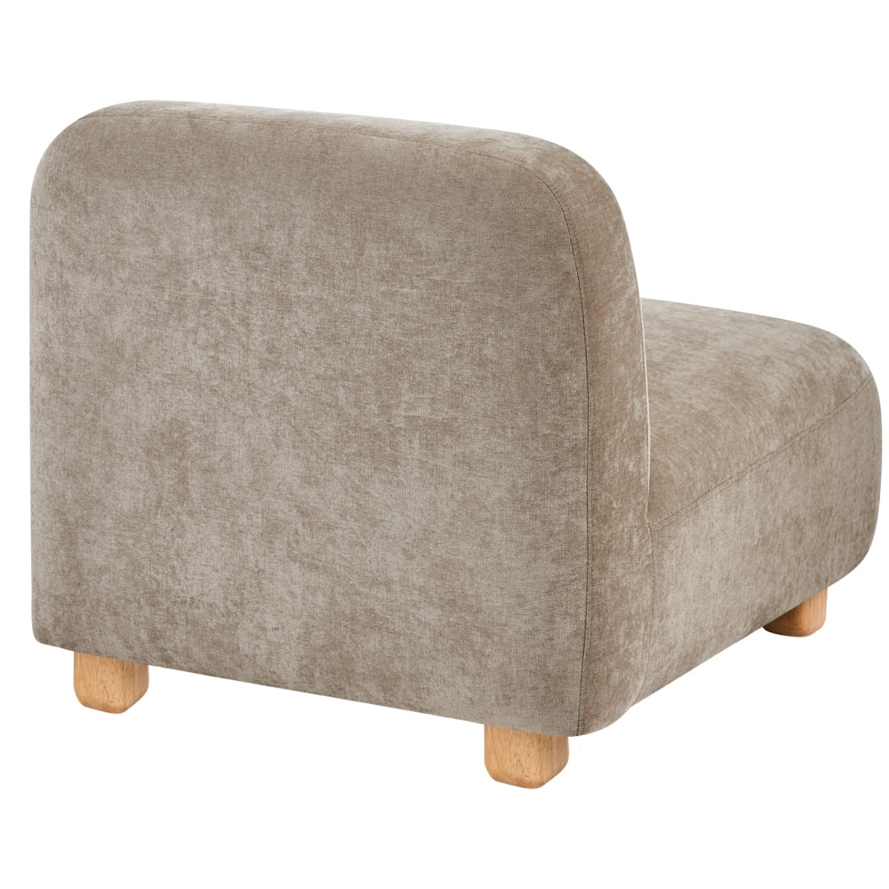 Divano modulare a 3 posti in tessuto con pouf tre elementi idrorepellente gambe in legno beige stile moderno